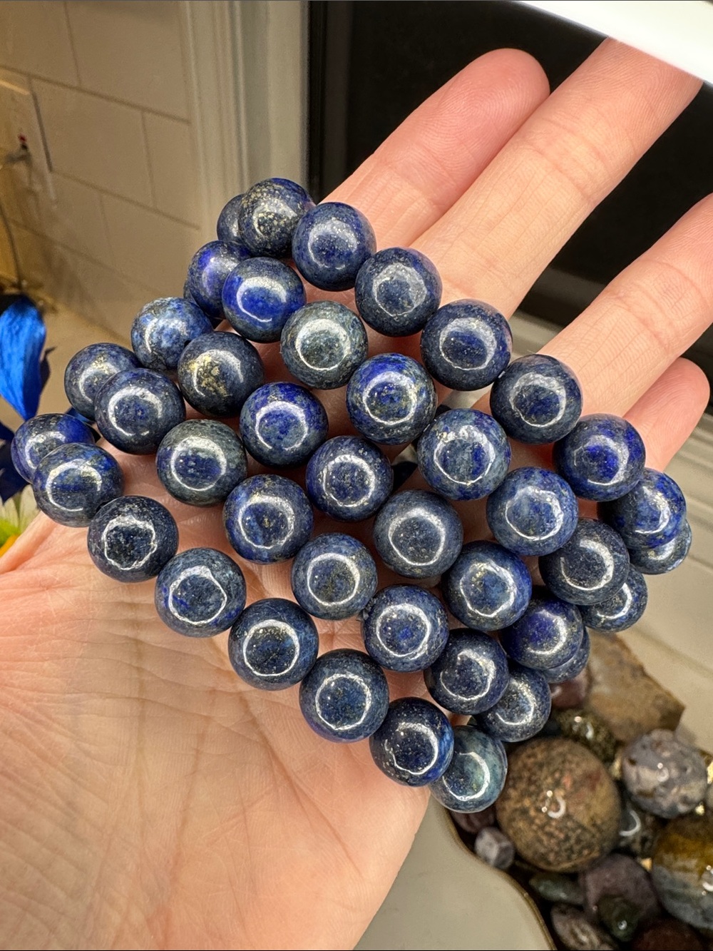 Chunky Lapis Lazuli Beaded Bracelet (listing is for one): B1084